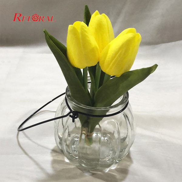 Artificial Flower Tulip Floral Arrangement With Glass Bottle Centerpiece Home Decor 