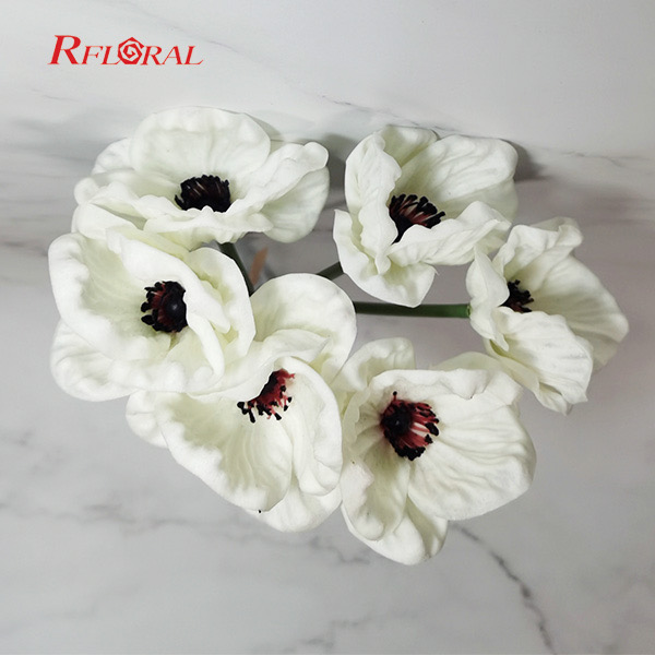 11" Artificial Poppy Bouquet Bridal Wedding Bouquet Black Stamen Romantic Flower Bush