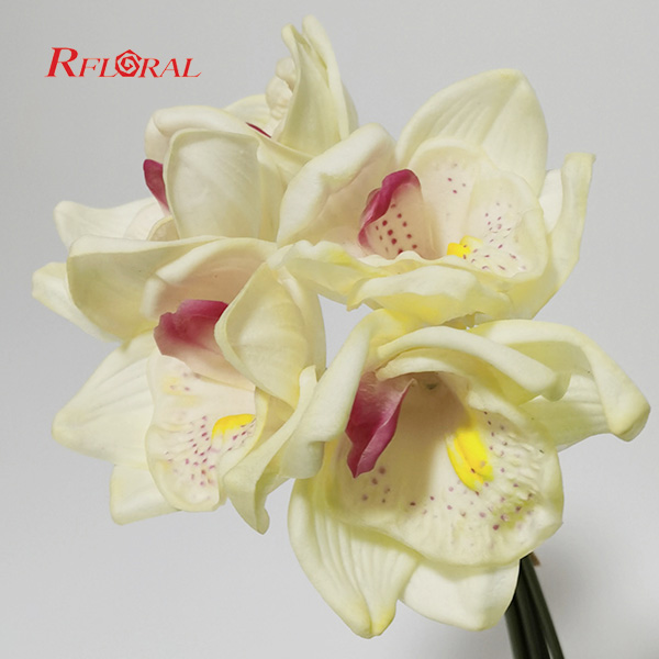 5 Stems Real Touch Artificial Cymbidium Orchid Bundle Bridal Bouquet